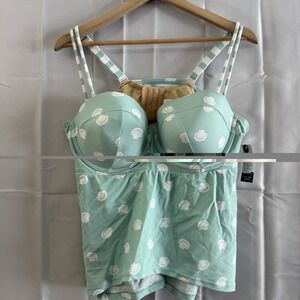 Lane Bryant Swim Cacique Womens Underwire Bra Tankini Top Blue Shells 40D New